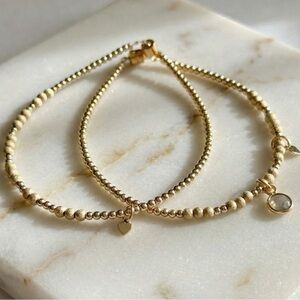 Gold Filled Beaded Stacking Bracelets Set with Labradorite & Heart Charms
